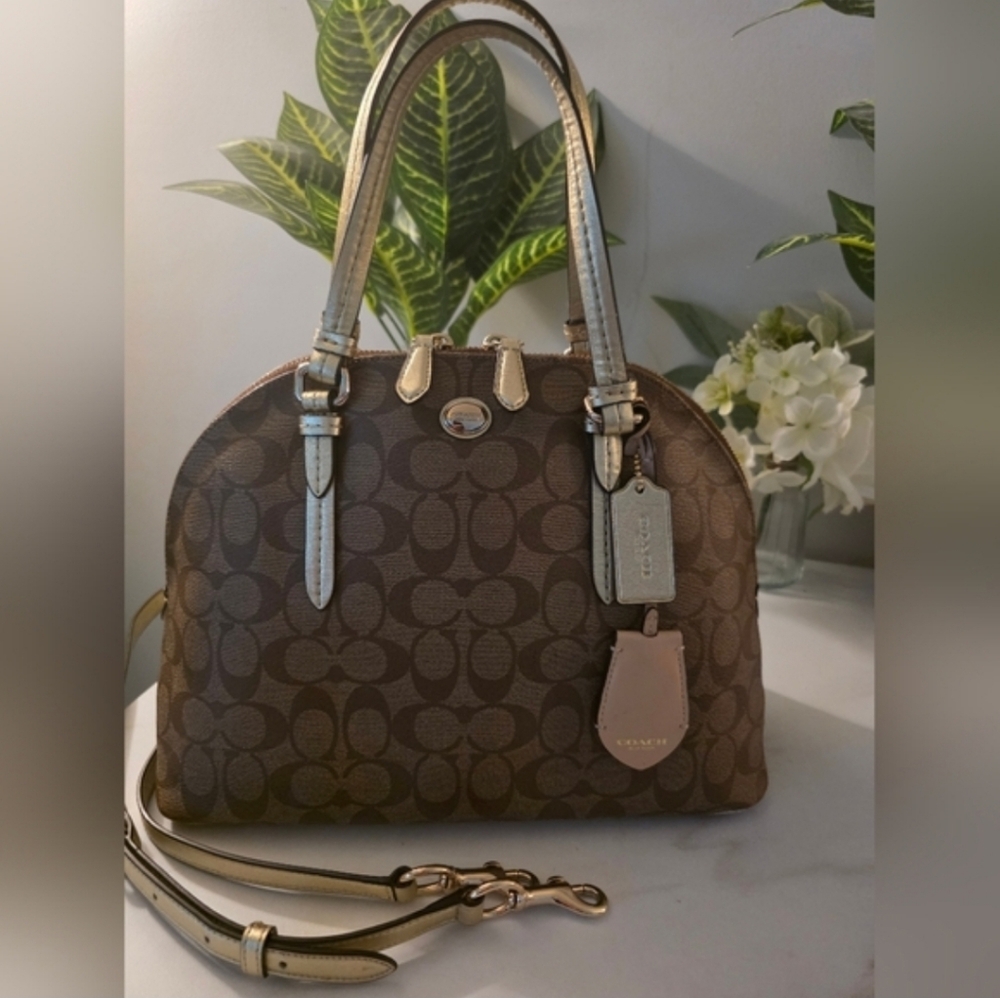 Coach Brown and Cream Signature Shoulder Bag - Picture 1 of 7